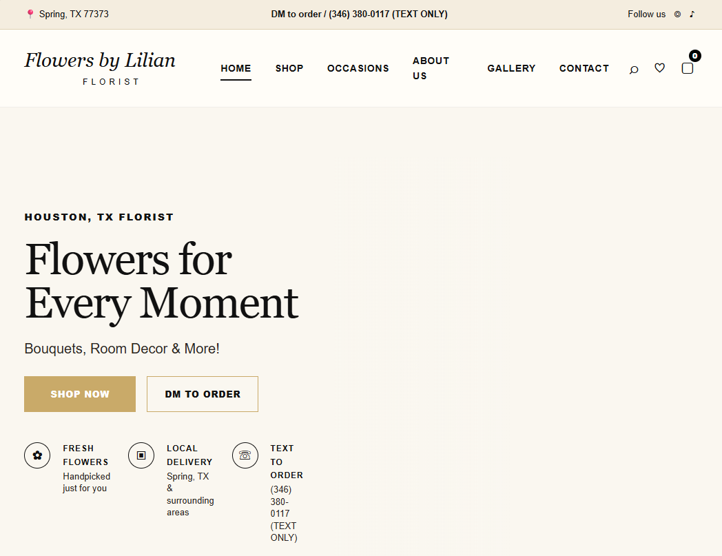 Floral business website concept homepage preview